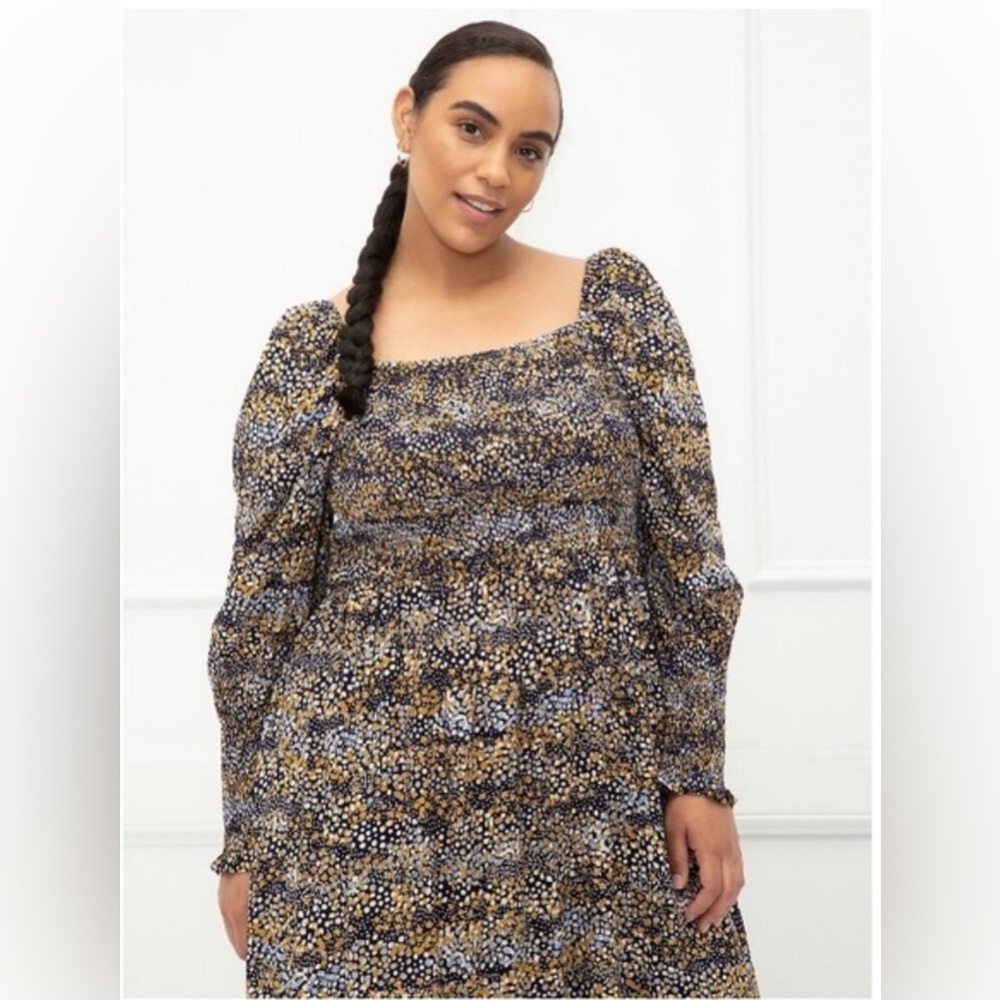 Eloquii Elements Mixed Dot Print Smocked Midi Dre… - image 2